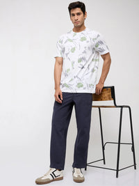 Men Trouser Relaxed Fit Navy Blue Mid Rise