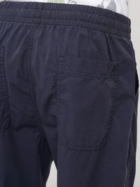 Men Trouser Relaxed Fit Navy Blue Mid Rise