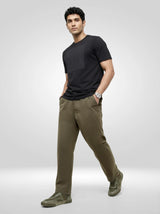 Men Trouser Relaxed Fit Olive Mid Rise