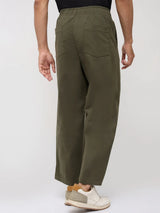 Men Trouser Relaxed Fit Olive Mid Rise