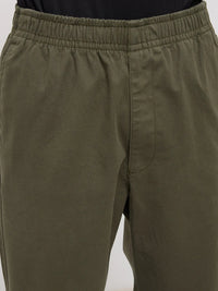 Men Trouser Relaxed Fit Olive Mid Rise