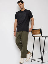 Men Trouser Relaxed Fit Olive Mid Rise