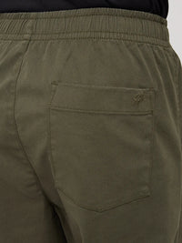 Men Trouser Relaxed Fit Olive Mid Rise
