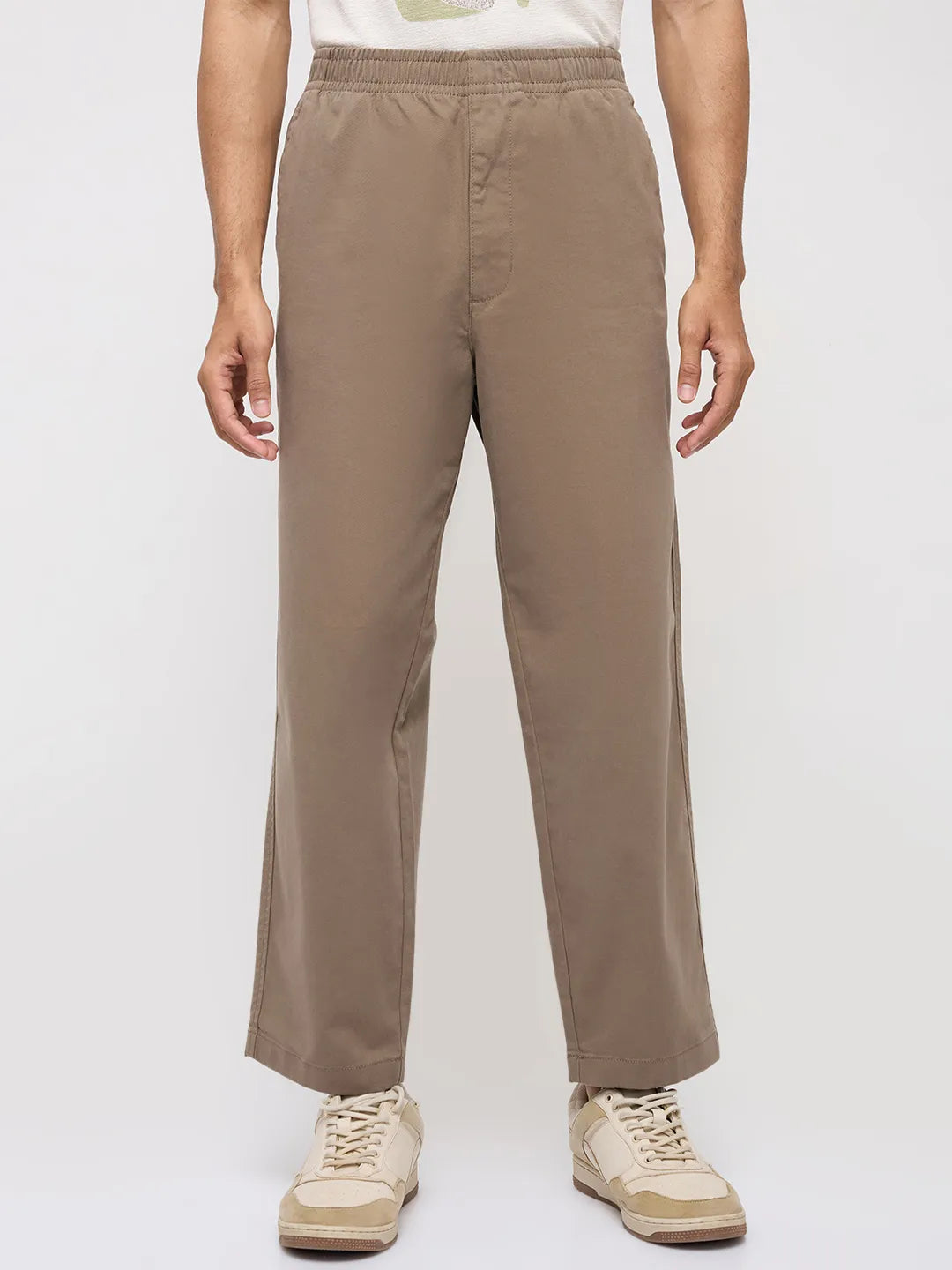 Men Trouser Relaxed Fit Grey Mid Rise