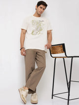 Men Trouser Relaxed Fit Grey Mid Rise