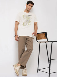 Men Trouser Relaxed Fit Grey Mid Rise
