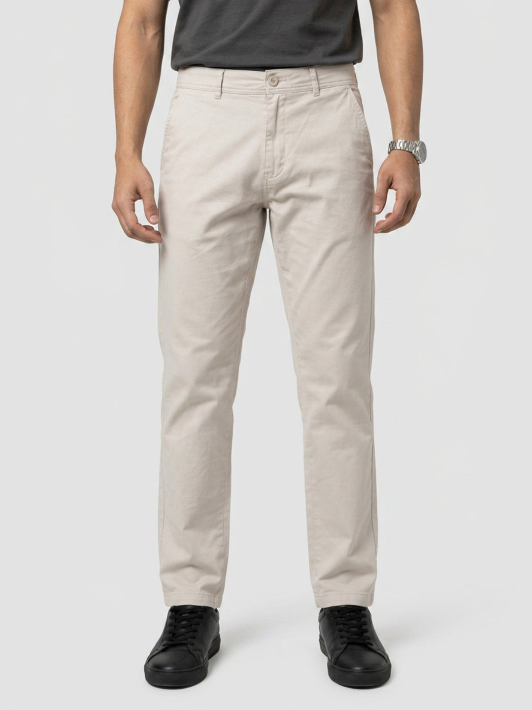 Men Trouser Relaxed Fit Beige Mid Rise