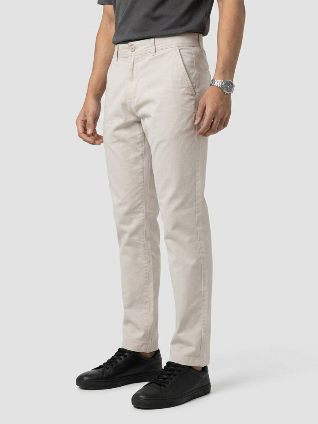 Men Trouser Relaxed Fit Beige Mid Rise