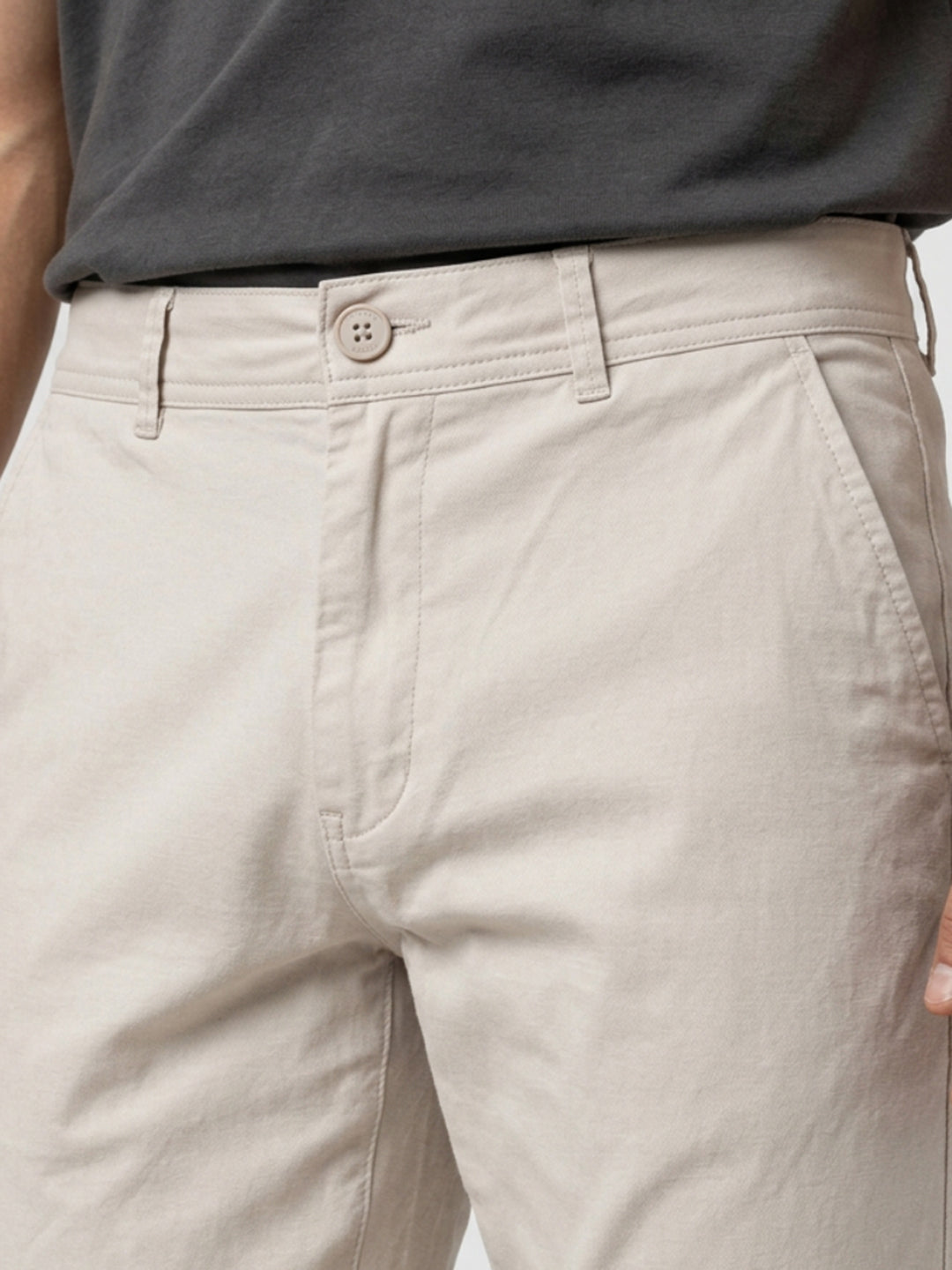 Men Trouser Relaxed Fit Beige Mid Rise