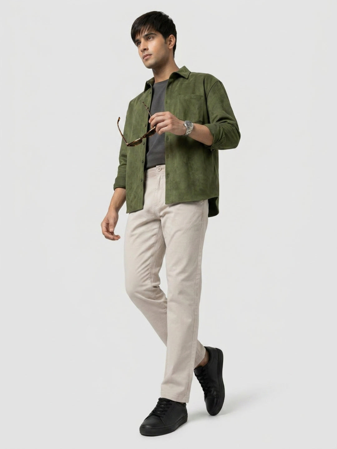 Men Trouser Relaxed Fit Beige Mid Rise