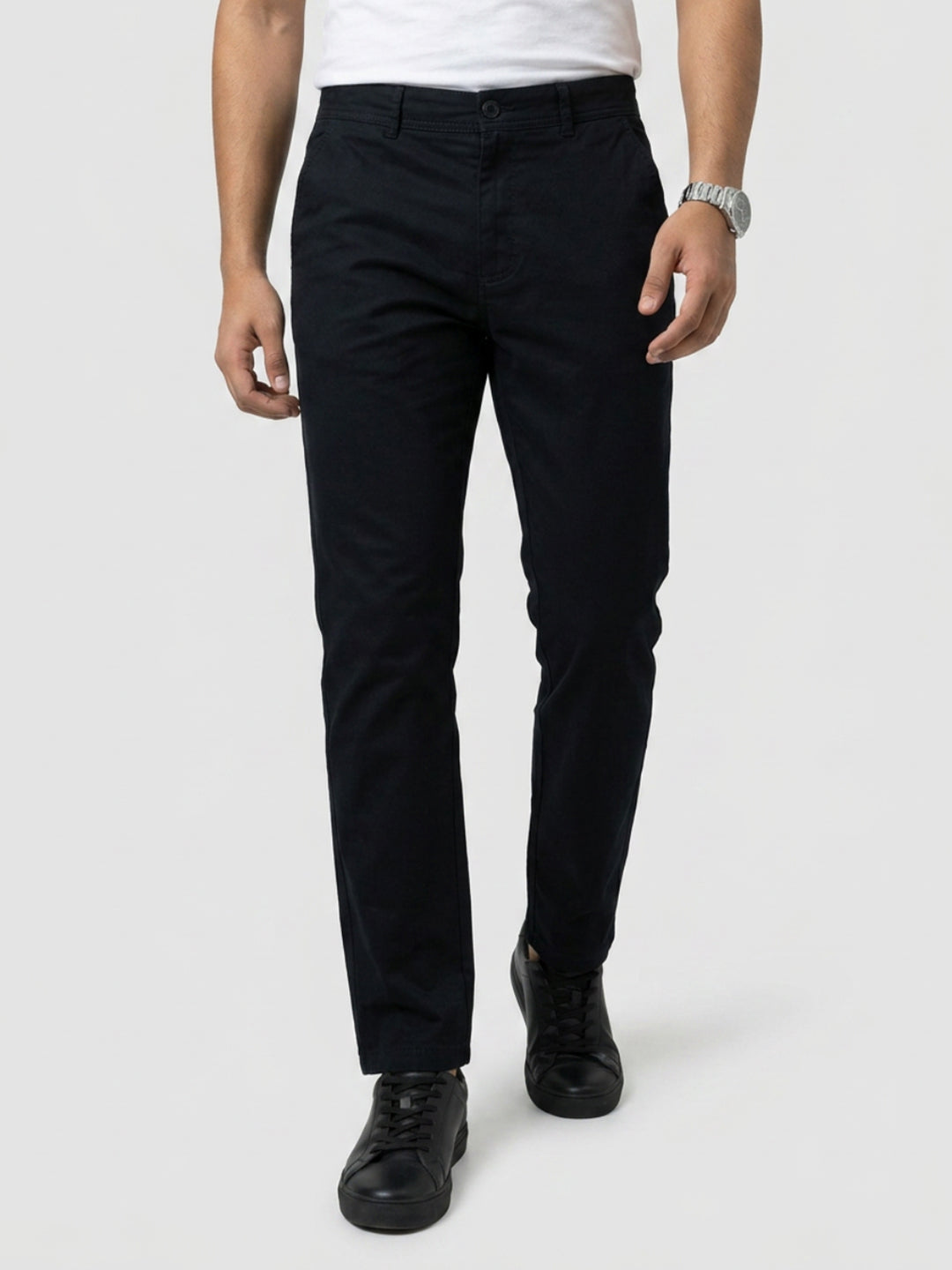 Men Trouser Relaxed Fit Jet Black Mid Rise