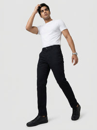 Men Trouser Relaxed Fit Jet Black Mid Rise