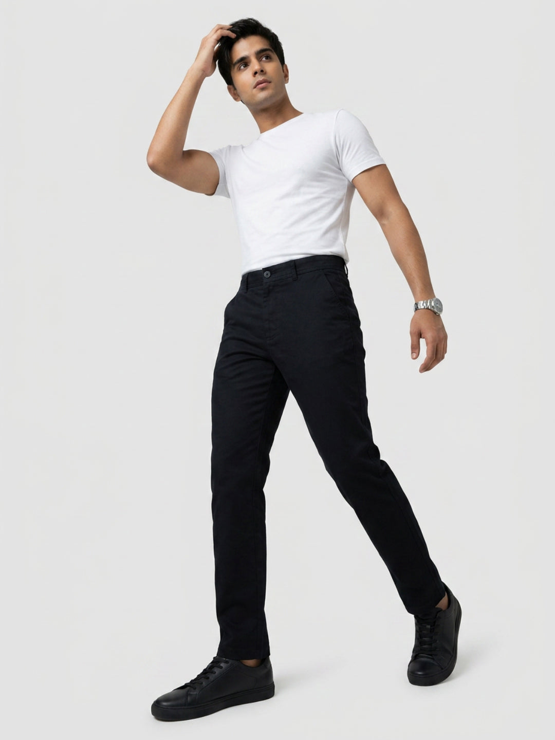 Men Trouser Relaxed Fit Jet Black Mid Rise