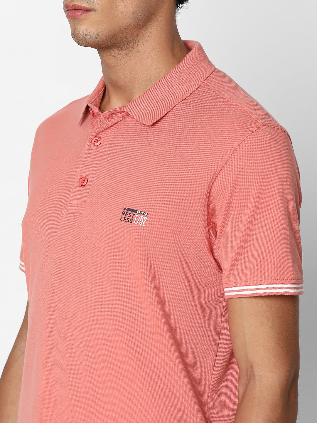 Spykar Men Dusty Pink Regular Fit Half Sleeve Plain Polo Tshirt