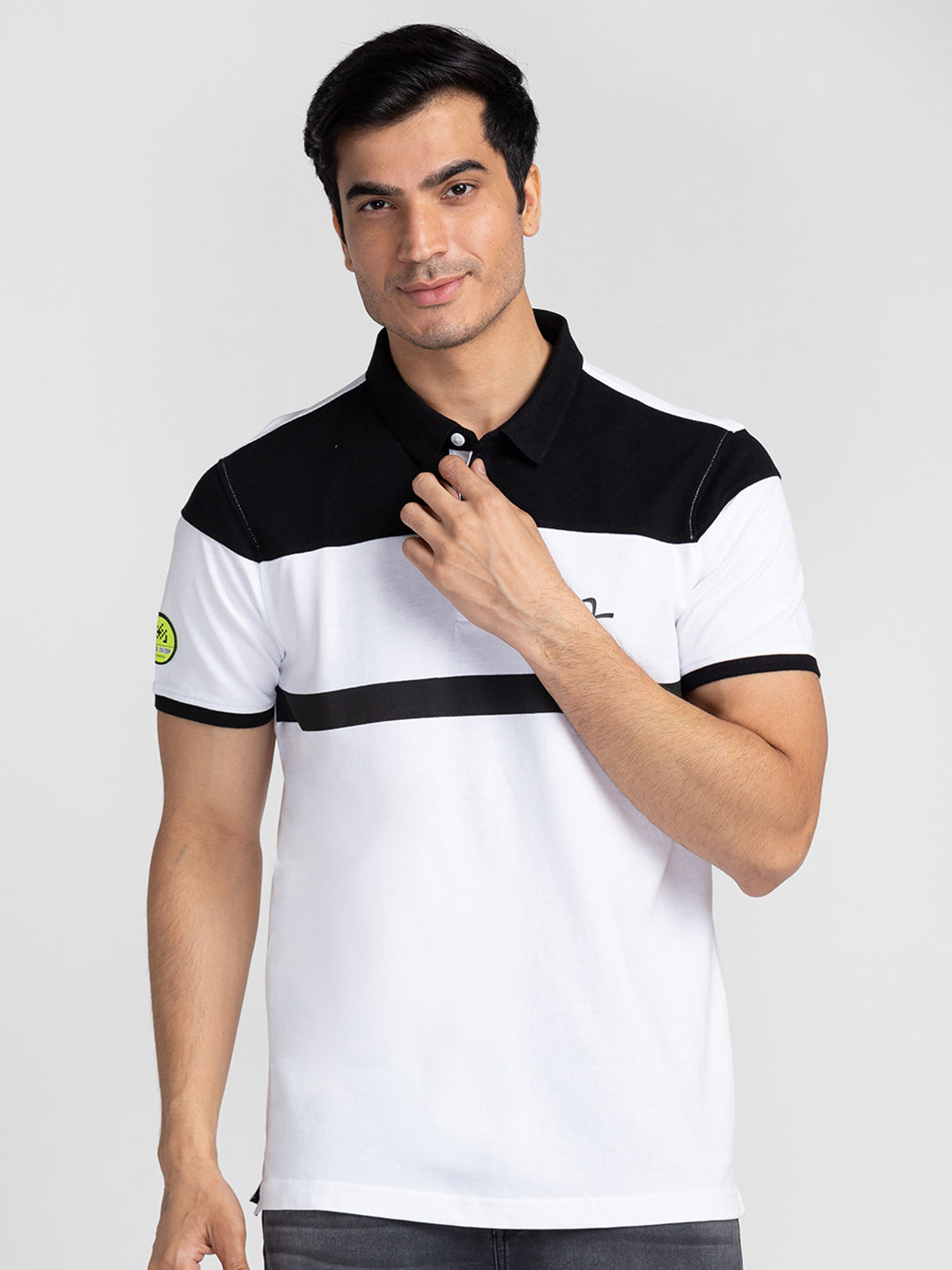 Spykar Men White Cotton Slim Fit Polo Printed T-Shirt