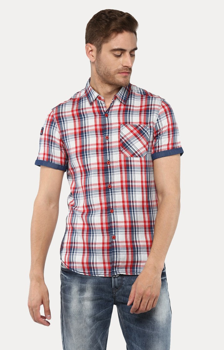 Spykar Men'S Red Cotton Checked Casual Shirts