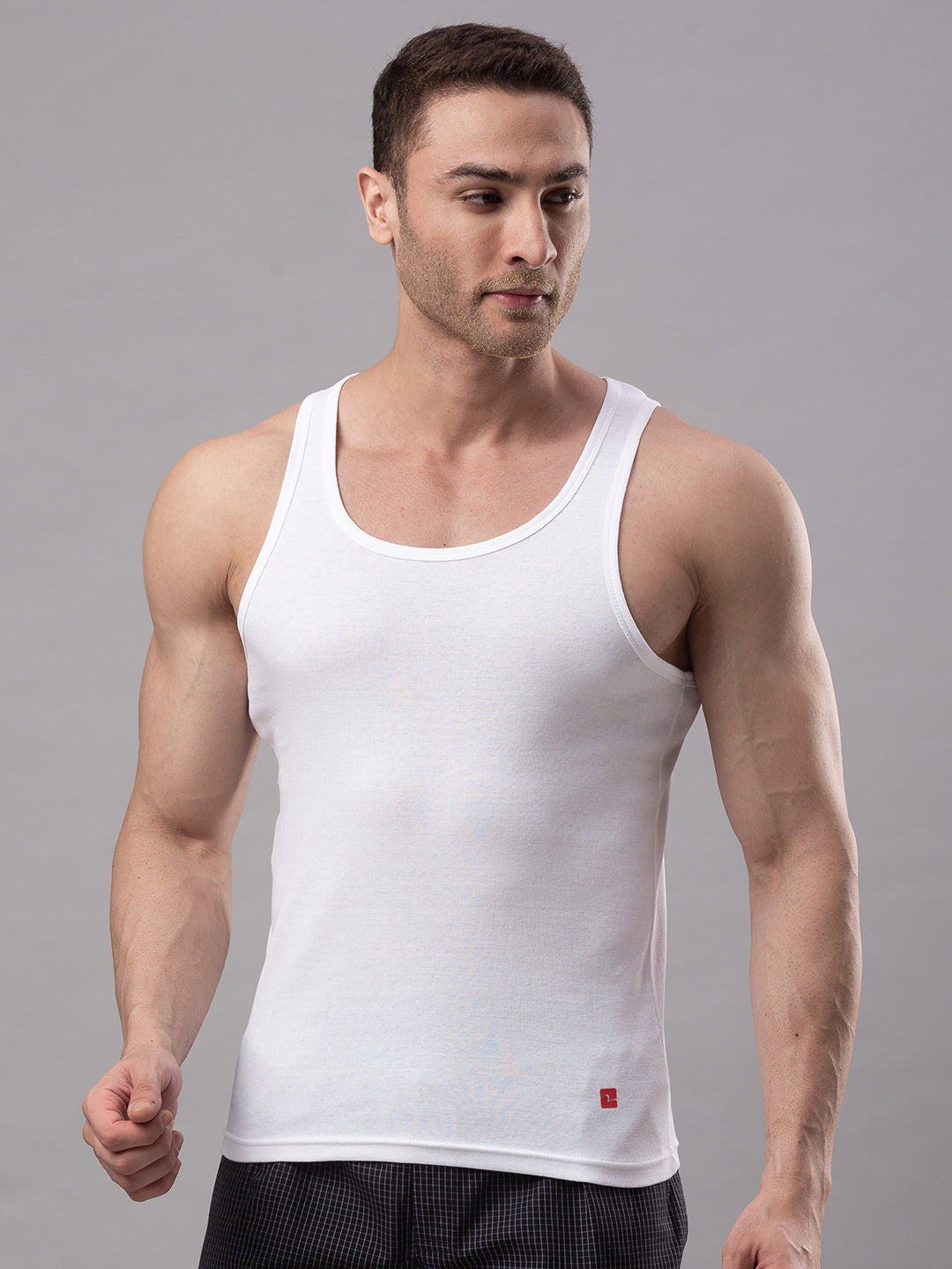 White 100% Cotton Vest (Round Neck)- Underjeans By Spykar