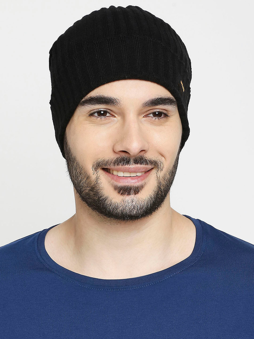 Spykar Black Cotton Beanie Cap