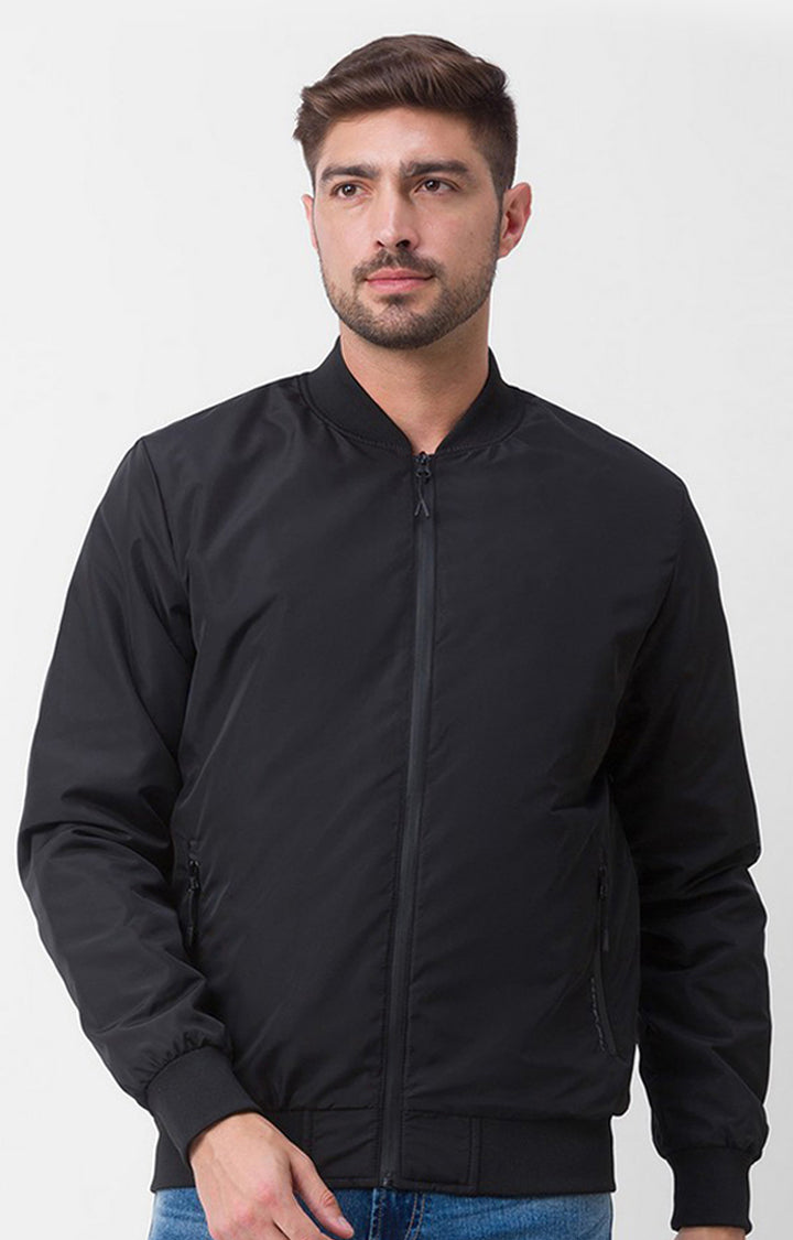 Spykar Jet Black Polyester Full Sleeve Casual Jacket For Men