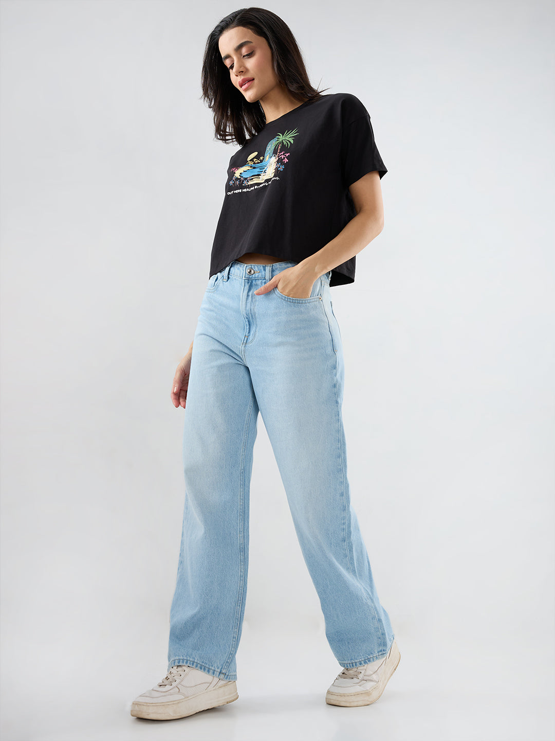 Women Bella Jeans Straight Fit Ice Blue High Rise