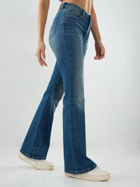 Women Flare Fit Jeans Flare Leg Vintage Blue Mid Rise