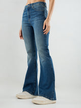 Women Flare Fit Jeans Flare Leg Vintage Blue Mid Rise