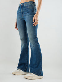 Women Flare Fit Jeans Flare Leg Vintage Blue Mid Rise