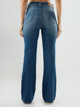 Women Flare Fit Jeans Flare Leg Vintage Blue Mid Rise