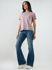 Women Flare Fit Jeans Flare Leg Vintage Blue Mid Rise