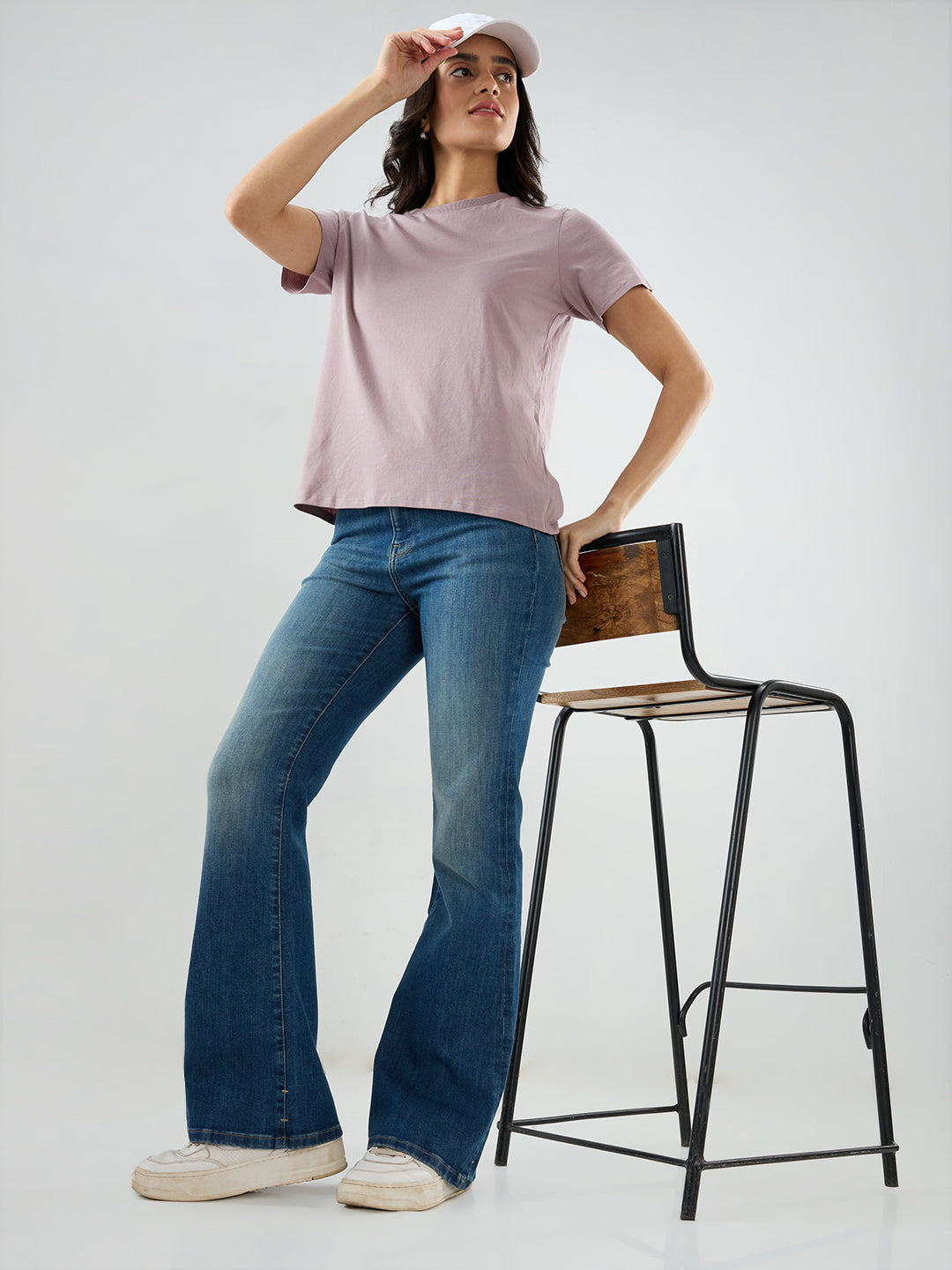 Women Flare Fit Jeans Flare Leg Vintage Blue Mid Rise