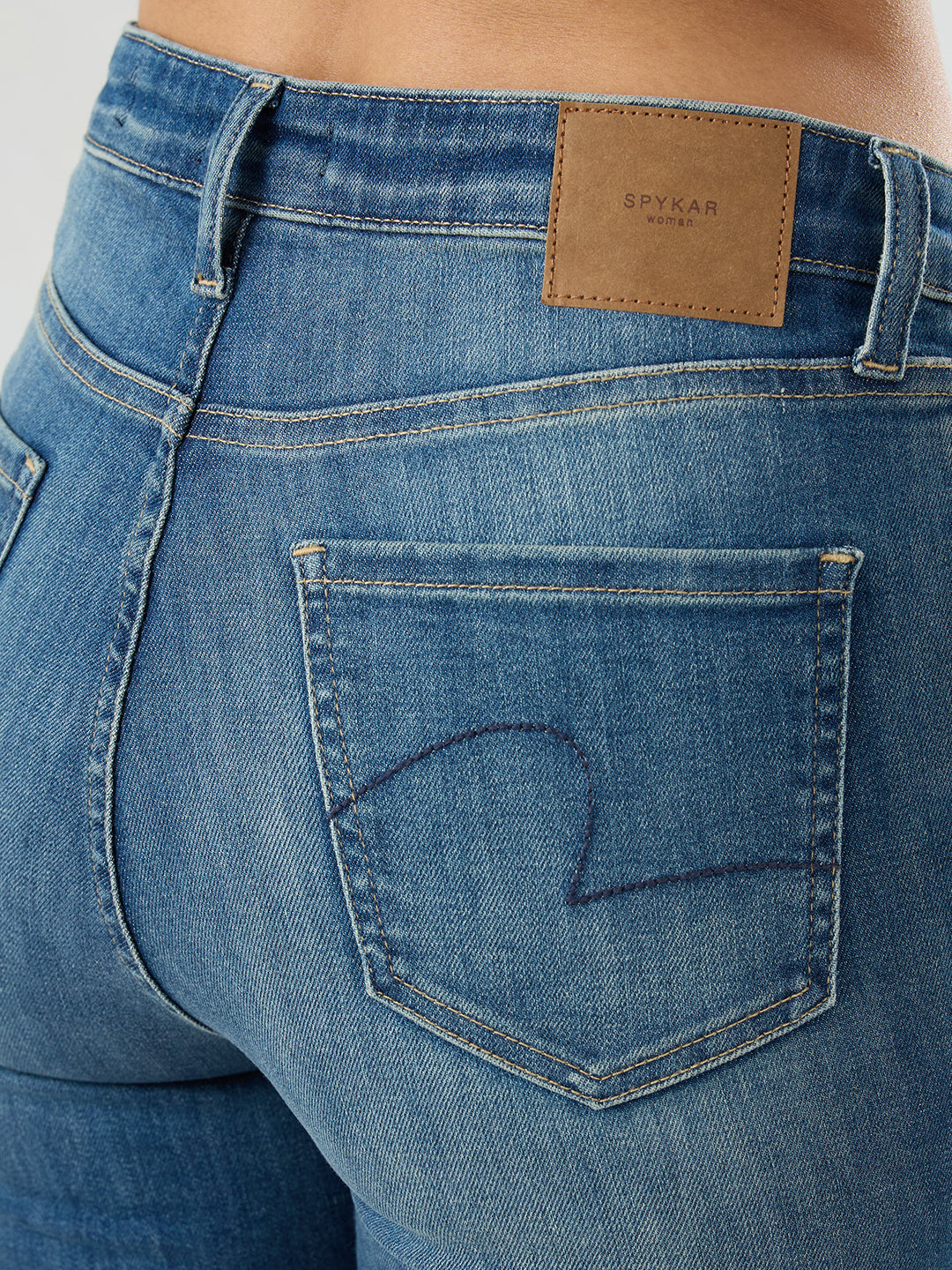 Women Flare Fit Jeans Flare Leg Vintage Blue Mid Rise