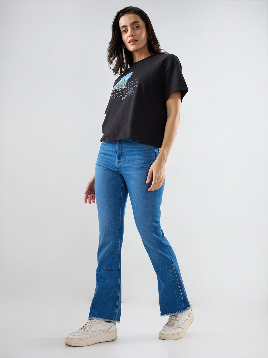 Women Elissa Jeans Boot Cut Fit Mid Blue High Rise