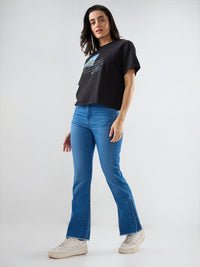 Women Elissa Jeans Boot Cut Fit Mid Blue High Rise