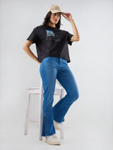 Women Elissa Jeans Boot Cut Fit Mid Blue High Rise