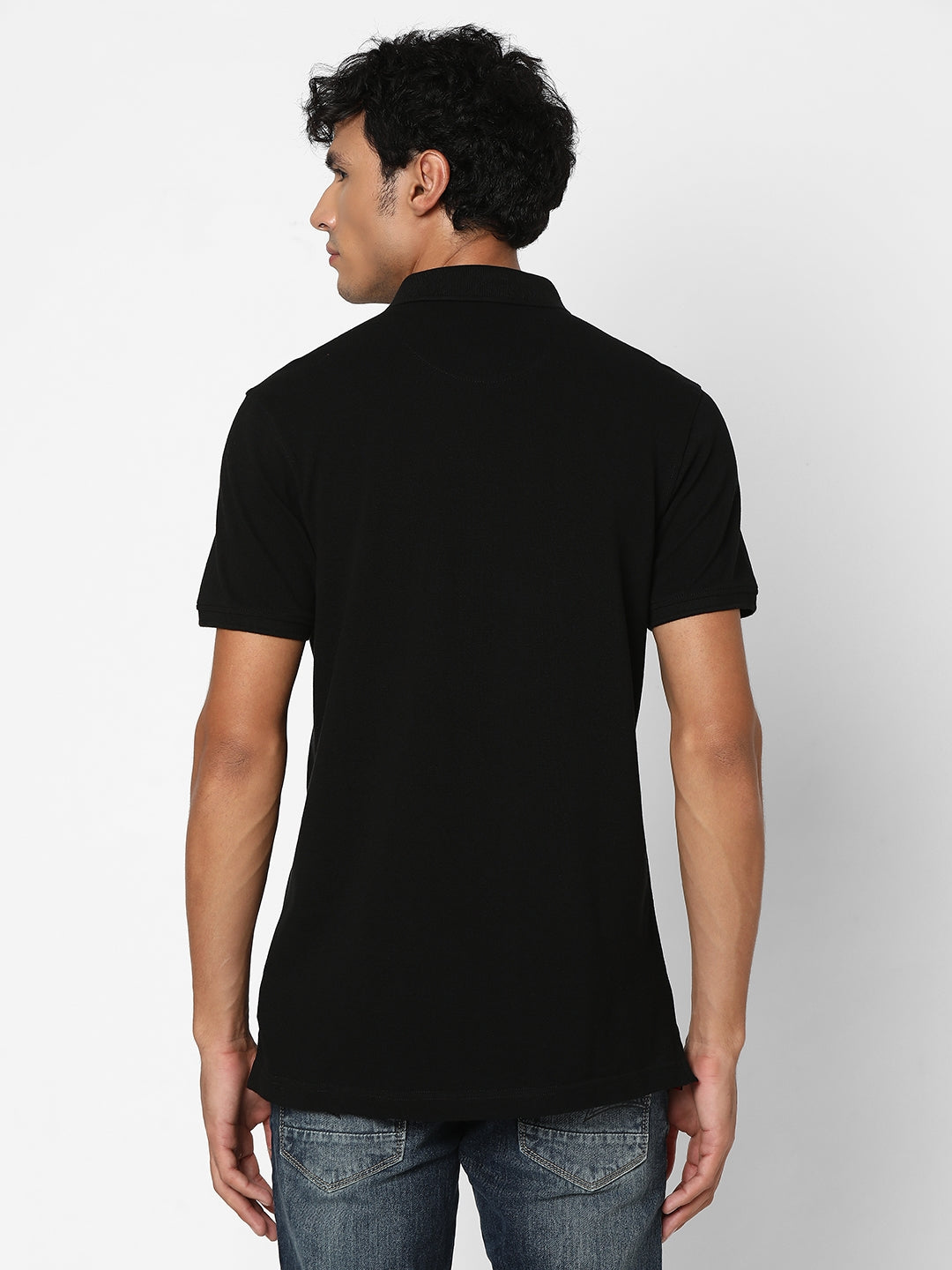 Spykar Men Black Regular Fit Half Sleeve Plain Polo Tshirt