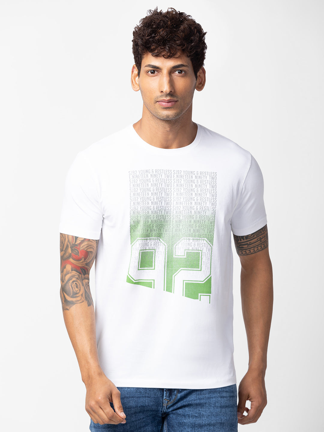 Spykar Men White Cotton Regular Fit Half Sleeve Printed T-Shirt