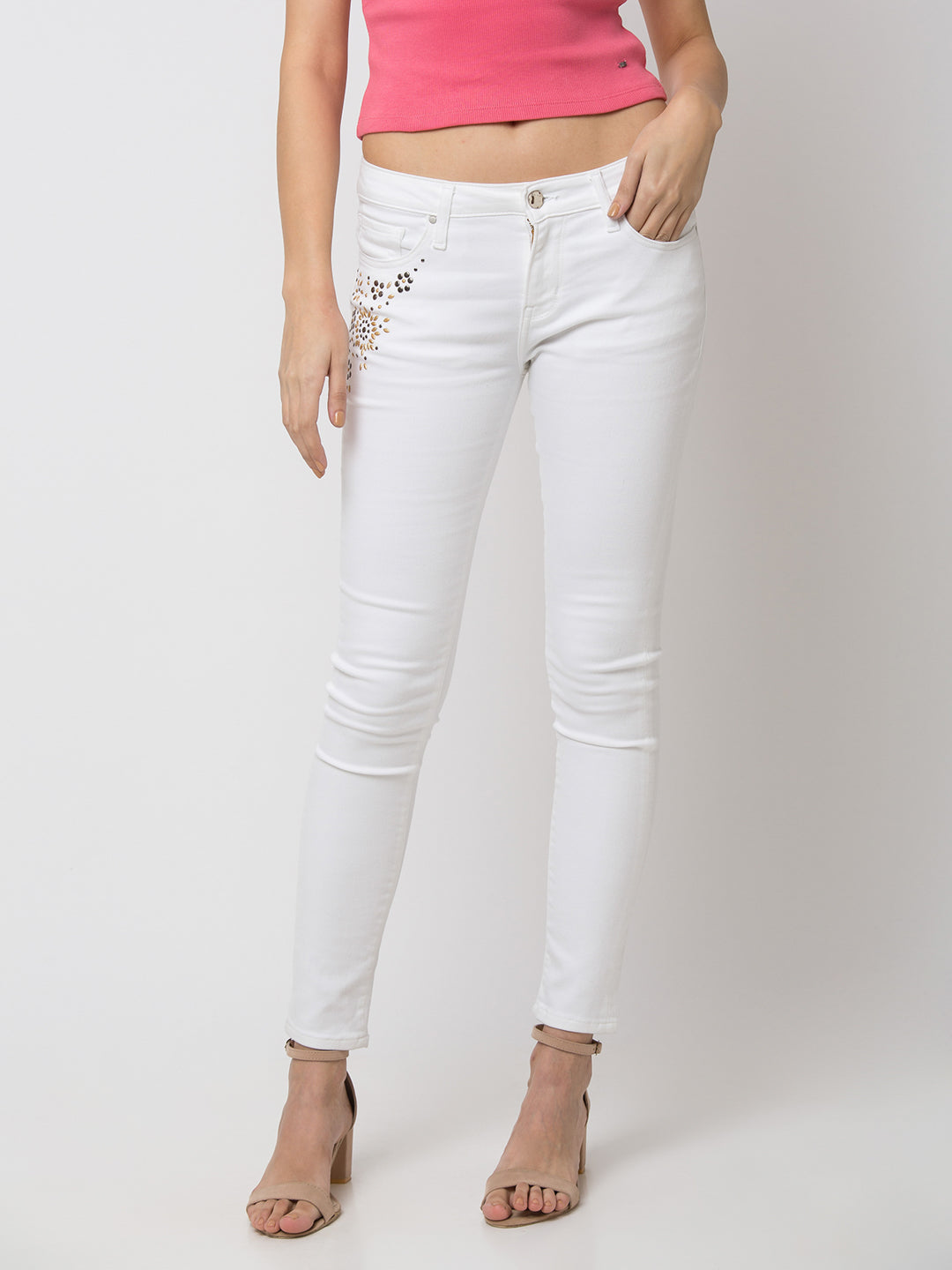 Spykar Women White Cotton Skinny Fit Regular Length Jeans (Ynr)