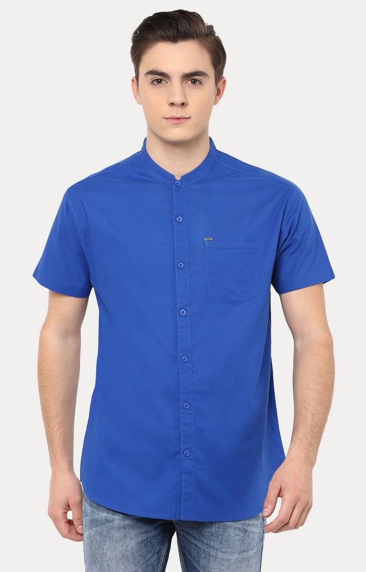 Spykar Men'S Blue Cotton Solid Casual Shirts