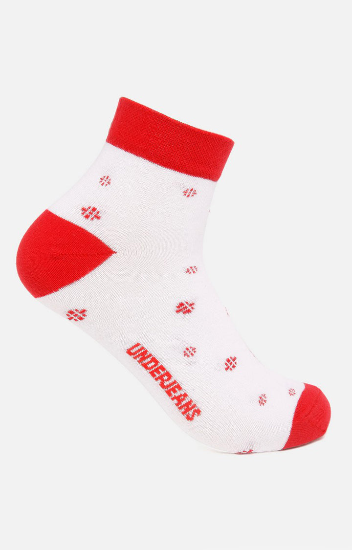 Men Premium White-Red Ankle Length (Non Terry) Single Pair Of Socks- Underjeans By Spykar