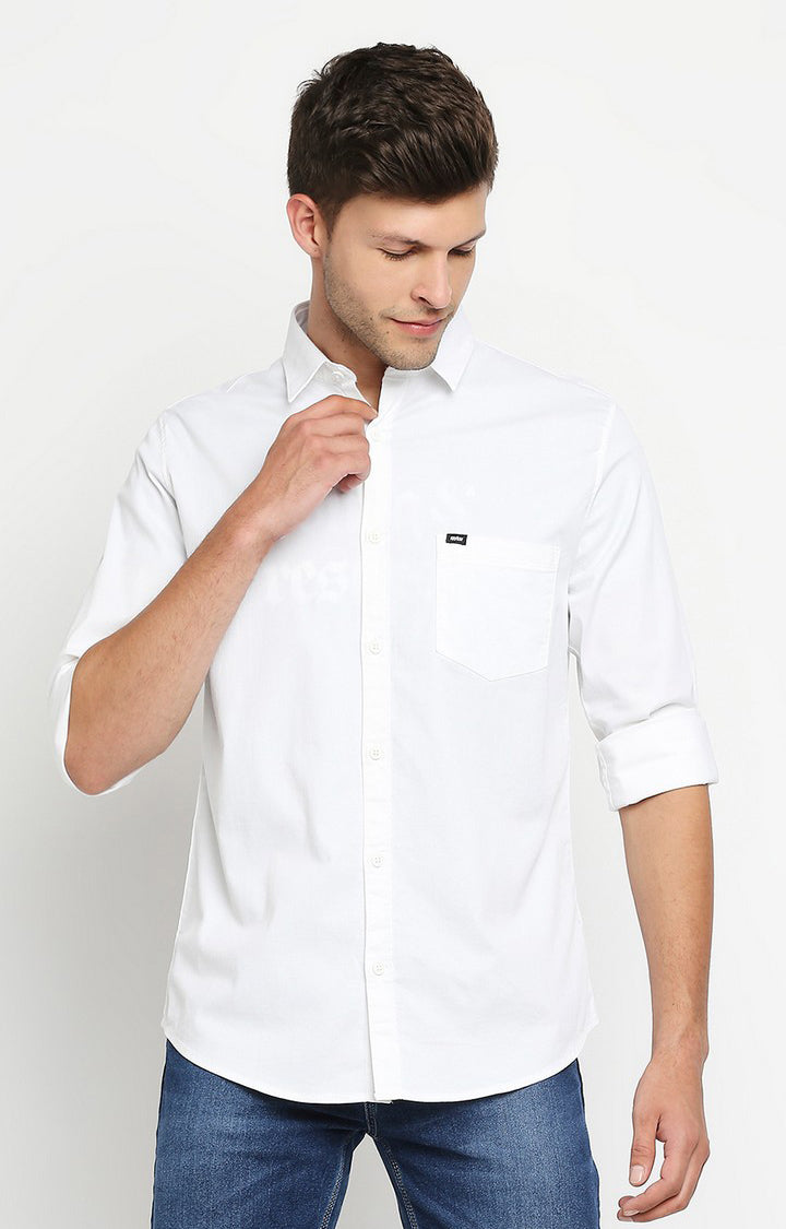 Spykar Men White Cotton Slim Fit Casual Shirts