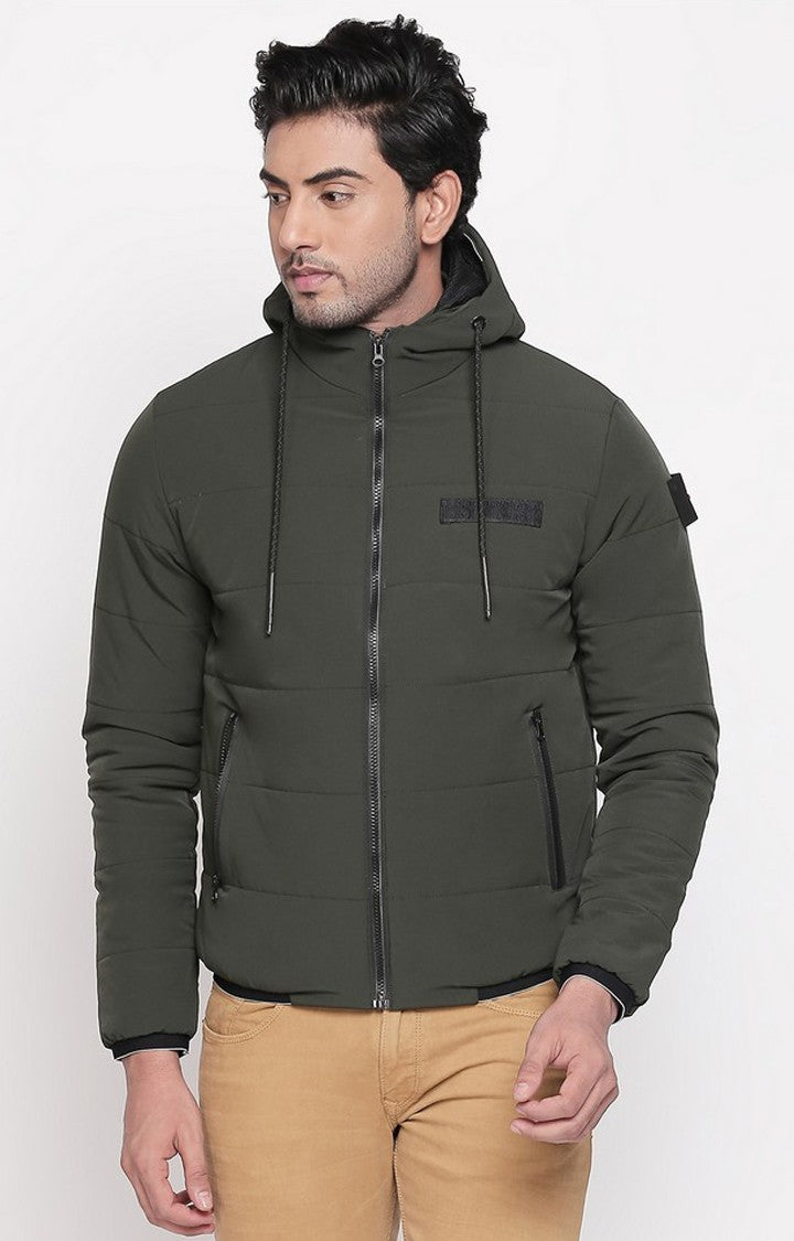 Spykar Men Olive Solid Hoodie