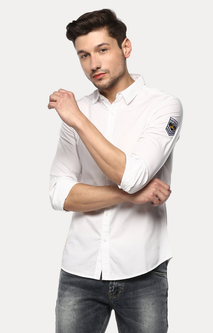 Spykar Men'S White Cotton Solid Casual Shirts