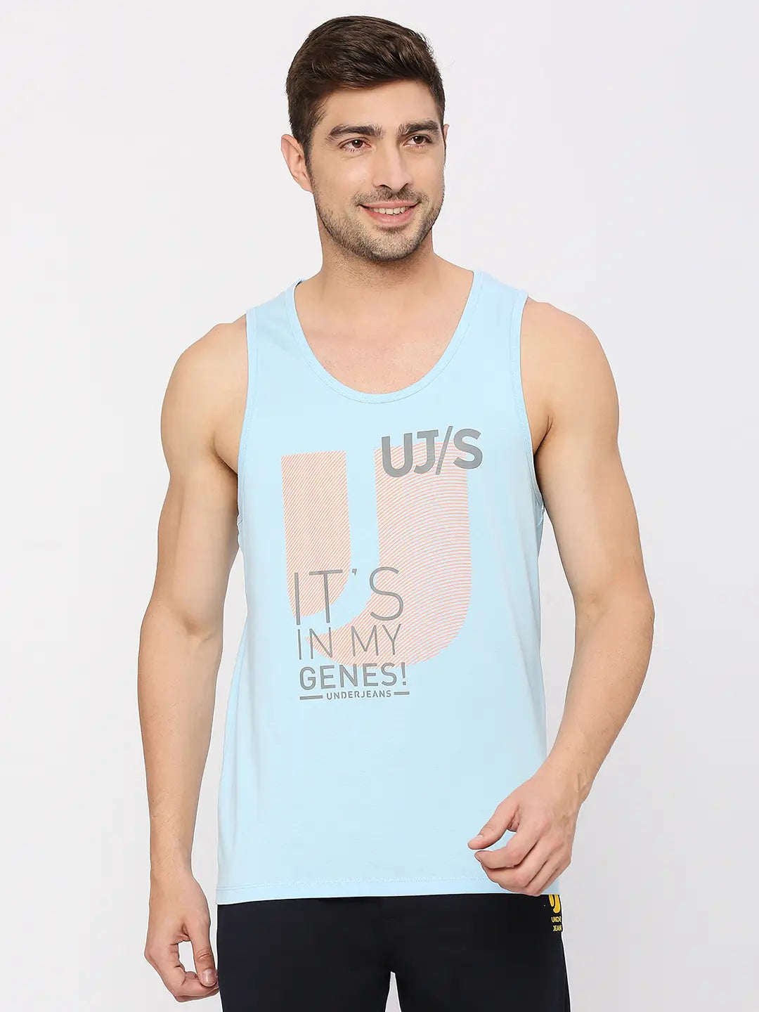 Men Premium Fashion Powder Blue Muscle Vest- Underjeans By Spykar