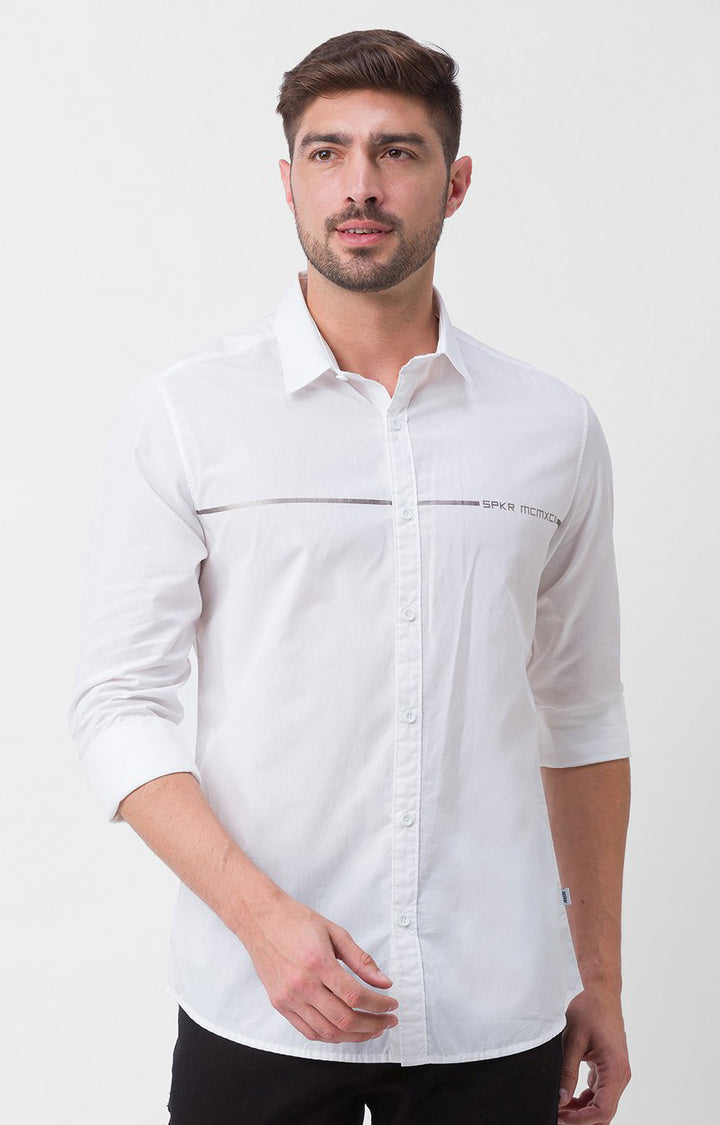 Spykar White Cotton Full Sleeve Plain Shirt For Men