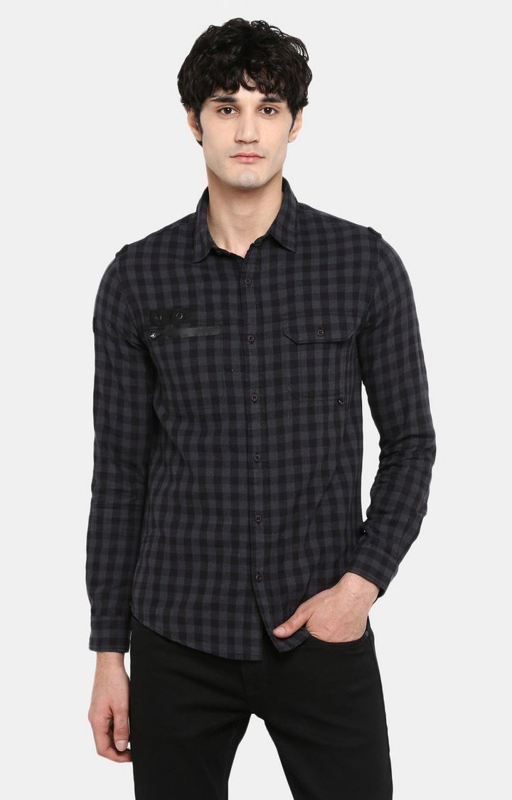 Spykar Men'S Black Cotton Checked Casual Shirts