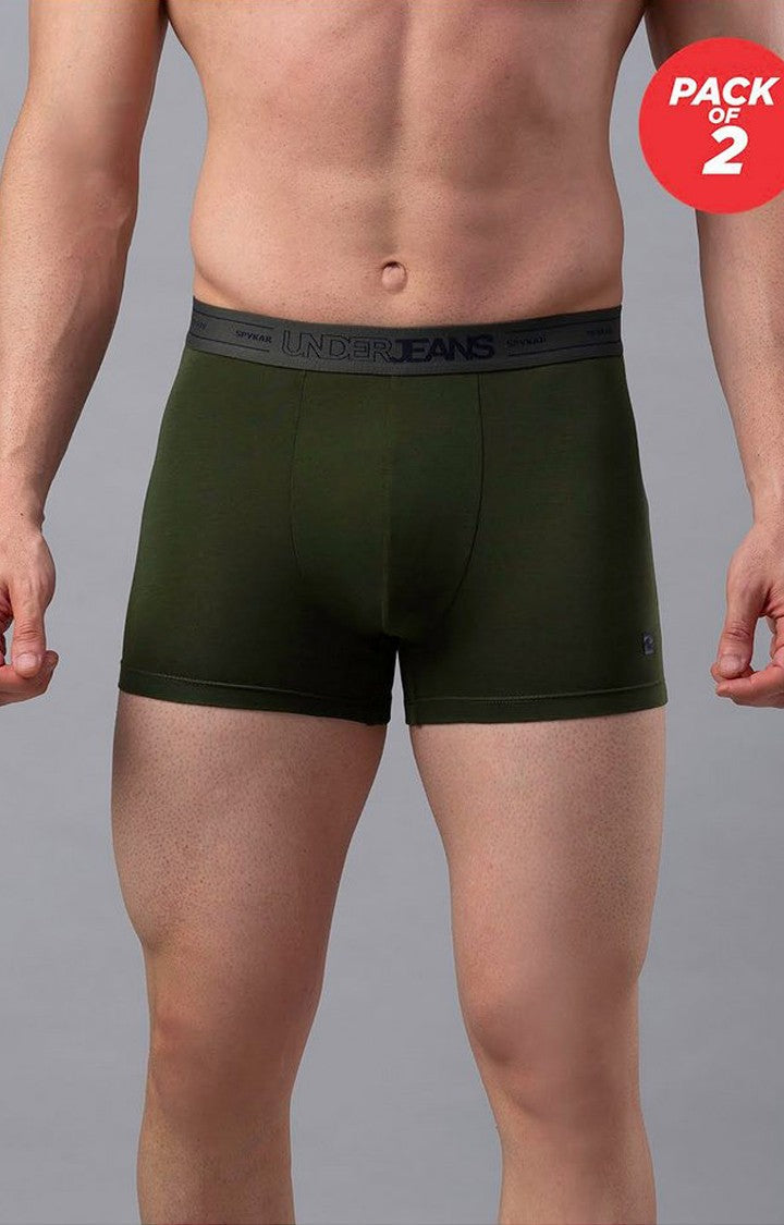 Underjeans By Spykar Men Green Solid Trunks