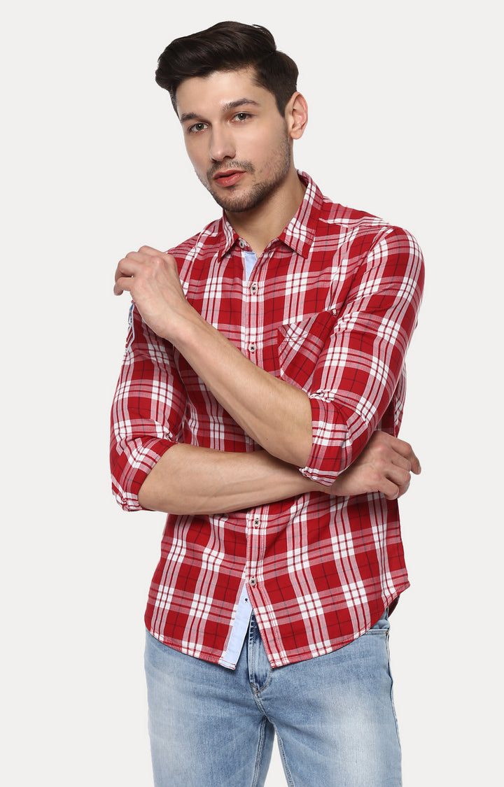 Spykar Men'S Red Cotton Checked Casual Shirts