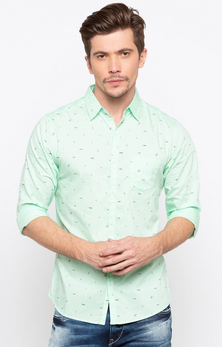 Spykar Men'S Green Cotton Printed Casual Shirts