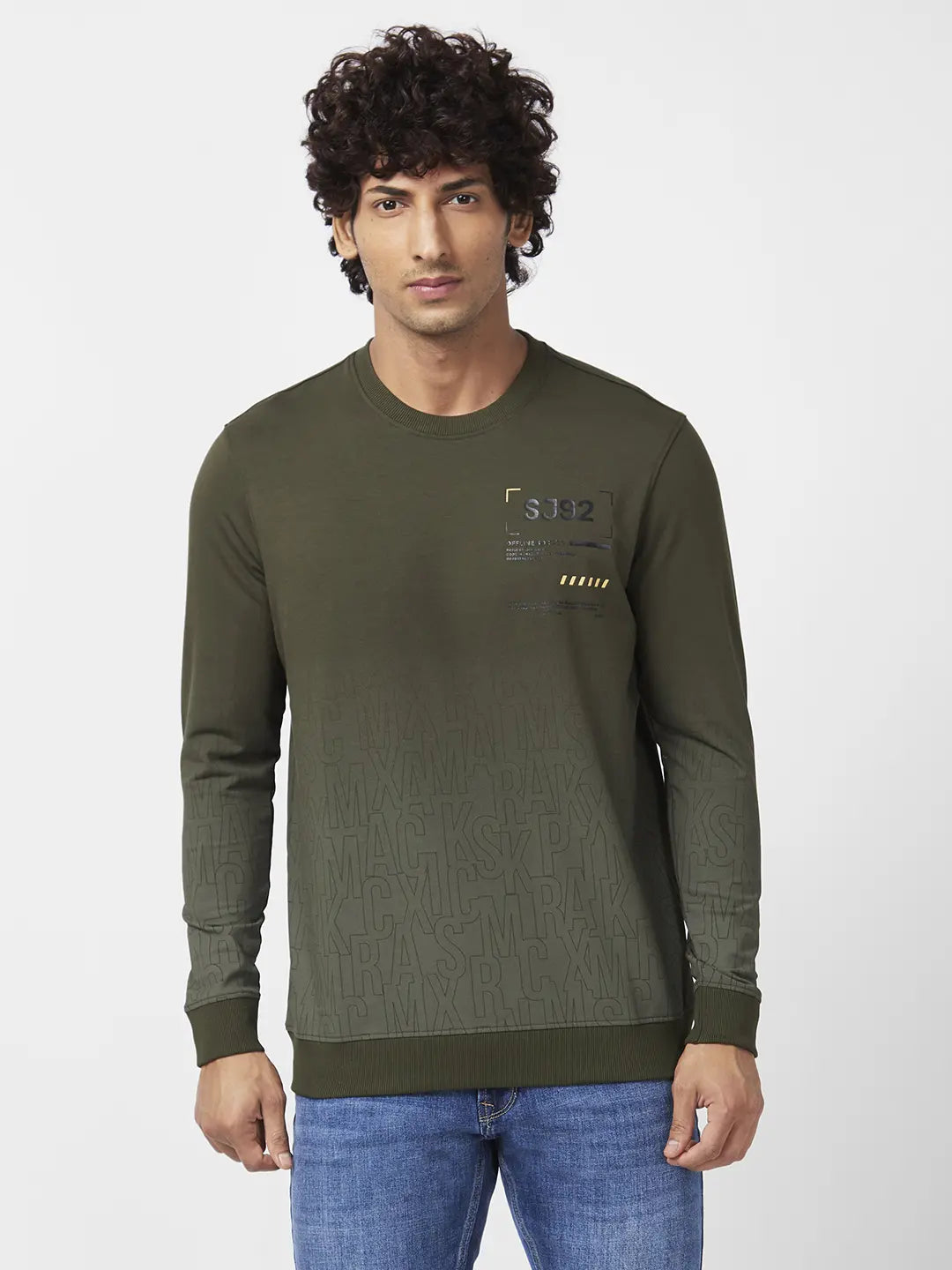 Spykar Men Rifle Green Blended Slim Fit Full Sleeve Round Neck Plain Sweatshirt