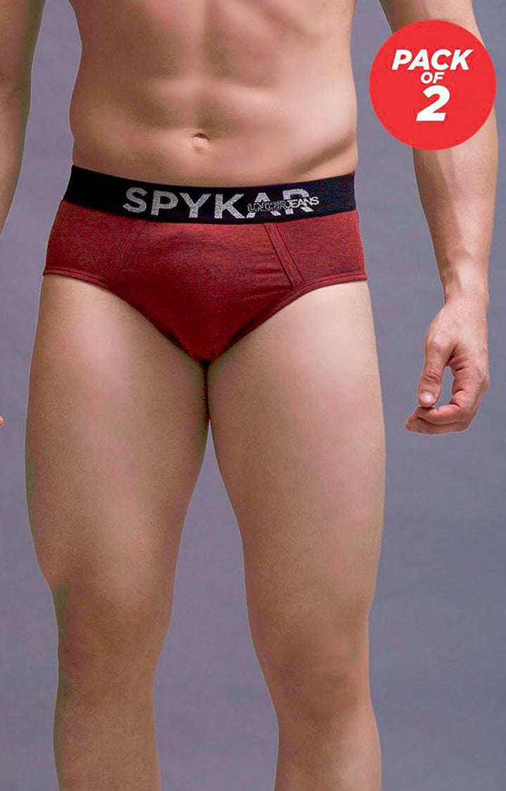 Red Cotton Brief For Men Premium - (Pack Of 2)- Underjeans By Spykar